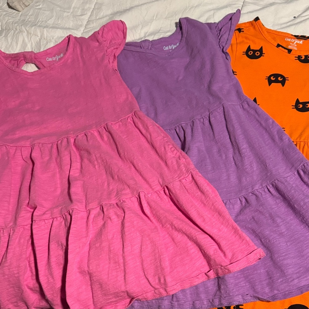 Cat & Jack Vibrant Kids Dress Trio - Pink, Purple, Orange